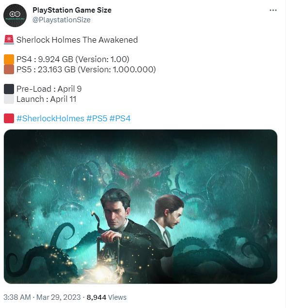 《福尔摩斯：觉醒重制版》PS文件大小公开 4月11日正式上线